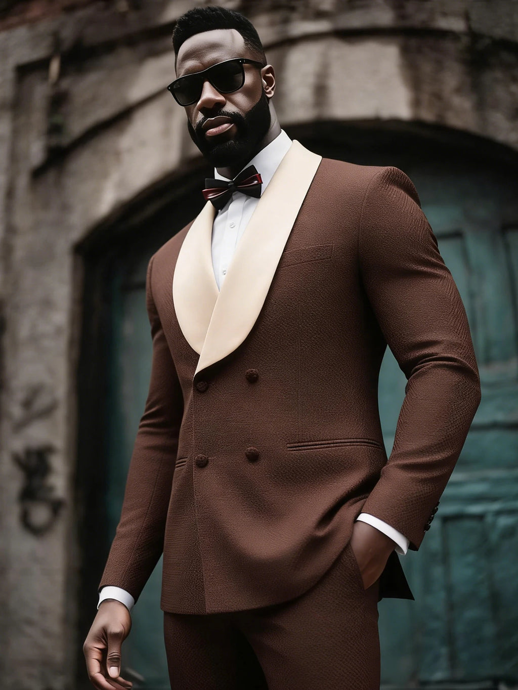 Men's Double Breasted Suit 2-Piece Set, Shawl Collar Waffle Texture Blazer Jacket & Pants, Formal Wedding Prom Business Wear