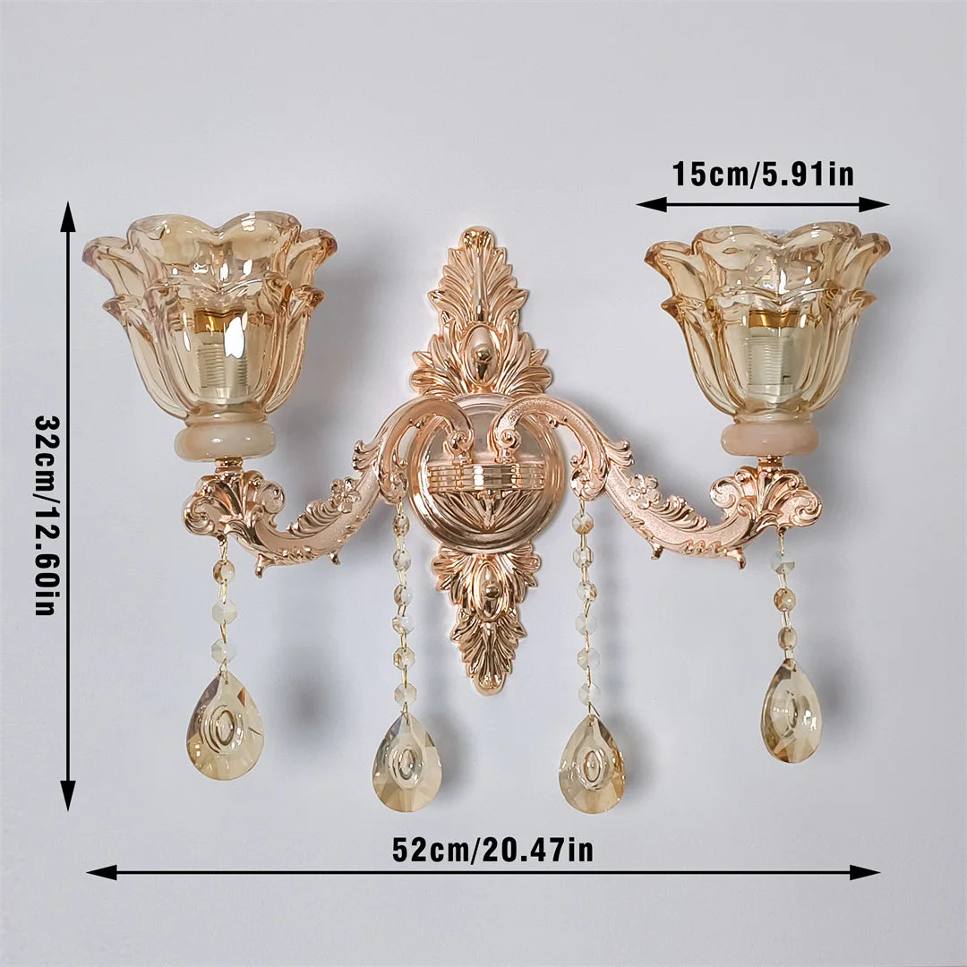 Luxury Gold Crystal Glass Wall Sconce with Flower Lampshade for Entrance Bedroom Hallway Decorative Lighting