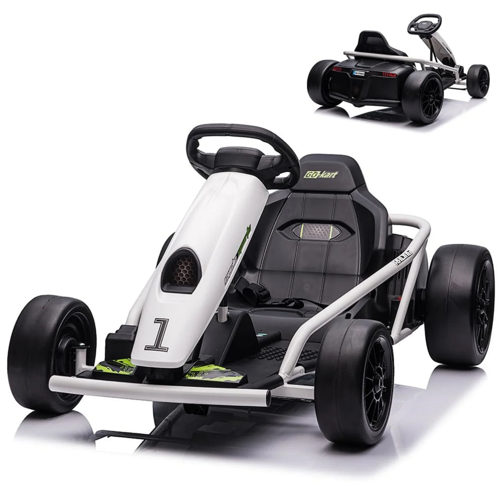 24V Electric Ride-On Go Kart for Kids – Dual 300W Motors, 8MPH High-Speed Drifting, Slow Start, Music & Horn, Max Load 175lbs, Outdoor Four-Wheel Racing Toy, Gift for Ages 8-12