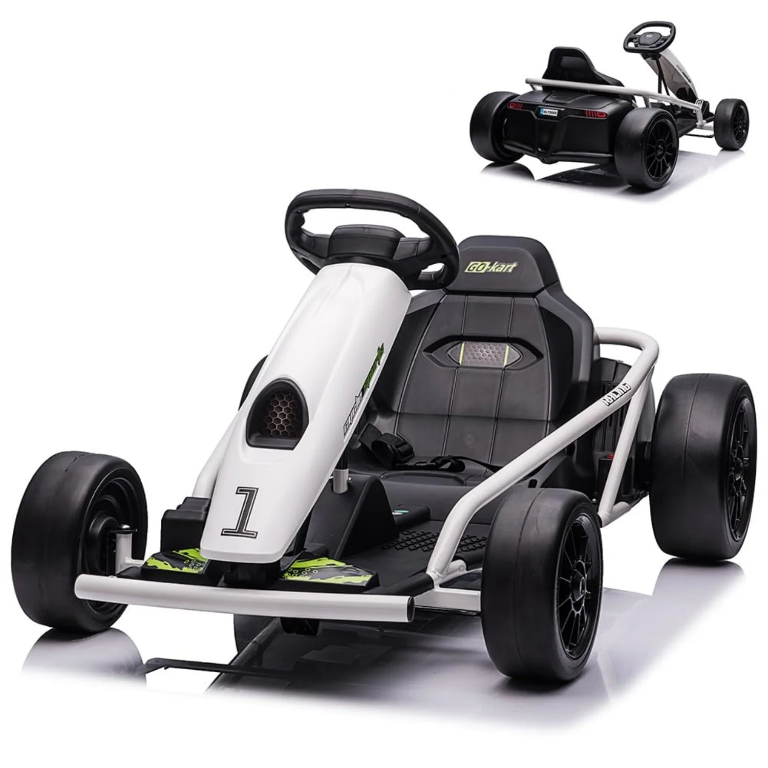 24V Electric Ride-On Go Kart for Kids – Dual 300W Motors, 8MPH High-Speed Drifting, Slow Start, Music & Horn, Max Load 175lbs, Outdoor Four-Wheel Racing Toy, Gift for Ages 8-12