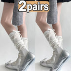 1/2/5 Pairs Lolita Long Socks Women Summer Ultra Thin Breathable Bandage Ribbon Bow Sweet Girls JK Style Black White Stockings