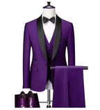 Men Lapel Black Collar 3 Pcs Suit Set Coat Vest Trousers / Business Groom Wedding Dress Fprmal Blazer Pants Waistcoat