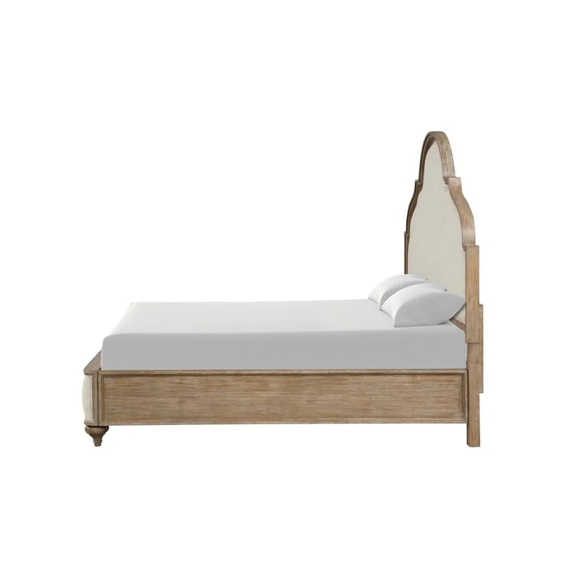 Rustic Oak 3-Piece Eastern King Bed with Nightstands, Solid Wood, Unique Legs, Upholstered Frame, Traditional Design