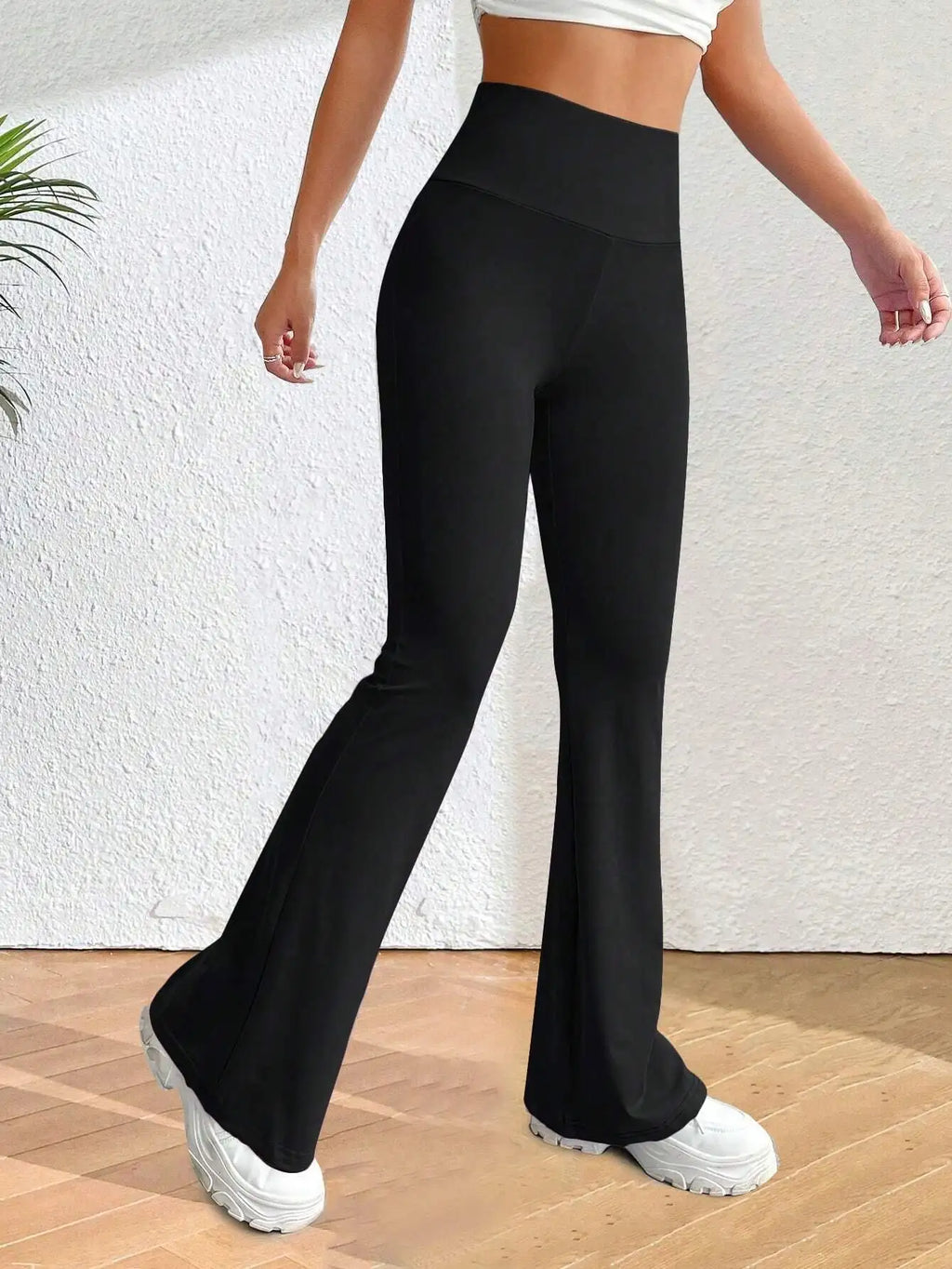 Solva Solid Flare Leg Pants Fall Cloth For Women  Women's High-Waisted Flared Pants, Elastic Waist, Cinching Hip-Lifting, Casual Yoga Pan for All-Season Exercise and Outdoor Wear