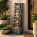39.4" Outdoor Water Fountain, Tall 4-Tier Cascading Waterfall Fountain with Warm LED Lights, Stone-Look Resin Water Feature with Quiet Pump for Patio Garden Porch Entryway Backyard Decor