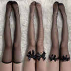 Black White Sexy Overknee Long Socks For Women Sweet Girls Lolita Bowknot Thigh High Fishnet Stockings Gothic Punk Lace Mesh Leggings Sexy Stockings Soft Breathable Comfortable Stylish Fashionable Daily Party Wear