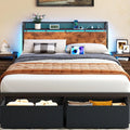 Queen Bed Frame with Headboard Storage, Charging Station, Drawers 1200 lbs Capacity, LED lights, Platform Bed Frame Queen Size,