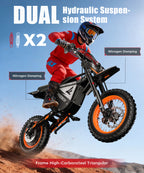 Y66 FREEBOY Adult Electric Dirt Bike 2000W Rear Motor 48V 22.5Ah Battery 34MPH Max Speed 12"+10" All Terrain Fat Tire Off Road Electric Motorcycle Hydraulic Disc Brake Electric Motorbike for Outdoor Mountain Trail Riding