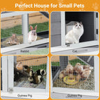 58'' Bunny Hutch Indoor Bunny Cage, with 3 Leak-Proof Removable Trays, Wooden Waterproof Roof Rabbit Hutch Indoor/Outdoor, 2-Tier Bunny House/Chicken Coop, Gray and Black