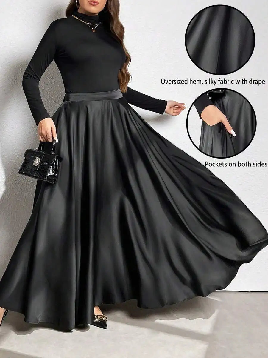 Elegant Solid Color Flared Maxi Skirt For Women Autumn