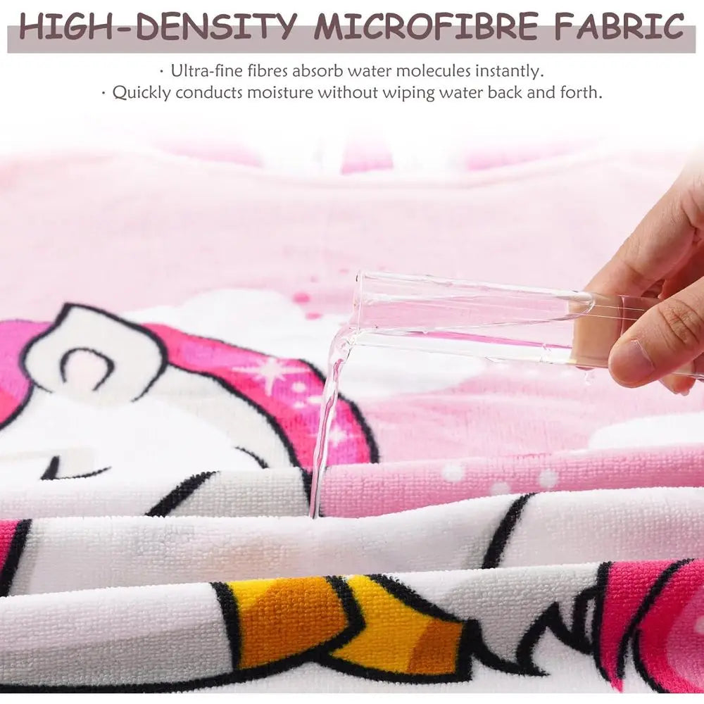 Children's Hooded Microfiber Poncho Towels, Quick-Drying Beach Cover-ups, Bathrobes for Pool and Bath