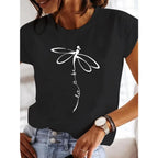 【New Arrival】Women's White Dragonfly Print Tee Let It Be Summer Casual Top