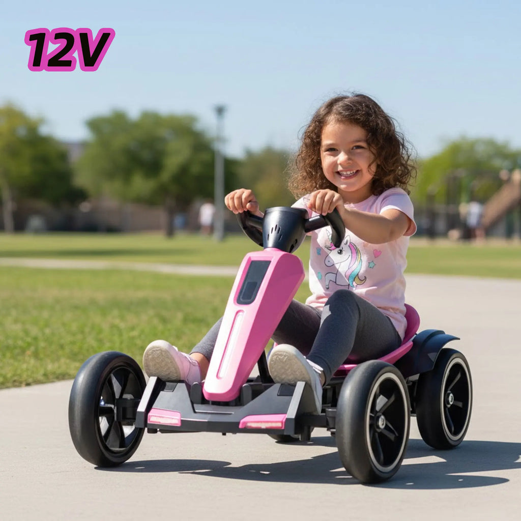 12V electric Kids Pedal Go Kart, Folder Go Kart, Outdoor Ride on Toy with Adjustable Seat, 4 Wheels for Boys and Girls