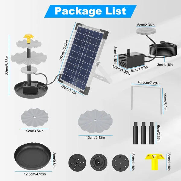 Outdoor Solar Fountain Patio Solar Water Fountain Solar Bird Bath Fountain Waterproof Cascade Water Feature Outdoor Garden