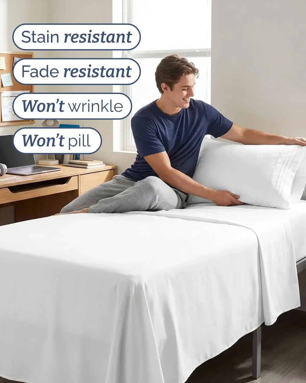 Twin XL Size 3 Piece Sheet Set - Comfy Breathable & Cooling Sheets - Hotel Luxury Bed Sheets for Women & Men - Deep Pockets, Easy-Fit, Extra Soft & Wrinkle Free Sheets - White Oeko-Tex Bed Sheet Set