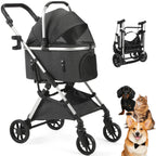 Portable Lightweight Pet Stroller for Medium Dogs - Smooth-Ride 3-in-1 Car Seat Combo with Detachable Carrier Rubber Wheels Quick-Folding for Seniors Cats up to 50 Lbs