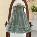 Bear Leader 2025 Korean Bow Sleeveless Mesh Princess Dress Baby Girl Wedding Party Birthday Easter Summer