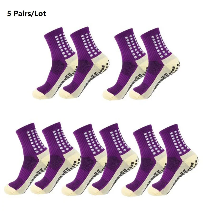 1/5/10/20 Pairs Unisex Mid Calf Sports Socks Silicone Anti Slip Dots Football Basketball Yoga Athletic Socks For Men