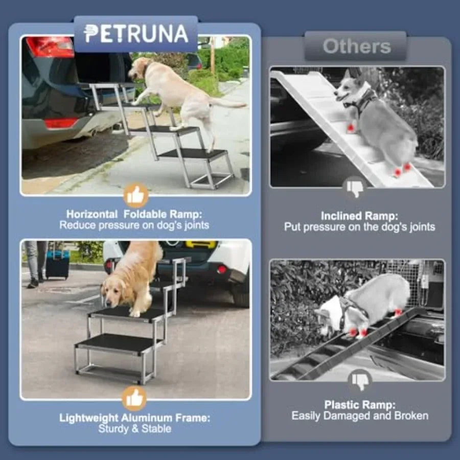 Extra Wide Dog Stairs for Large Dogs, Foldable Dog Ramp for Car with Non-Slip Surface, Dogs Stairs for Cars, High Beds, Truck,