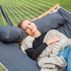 Outdoor 2-Person Portable Hammock with Stand, Curved Spreader Bar and Balance Ropes, Dark Gray