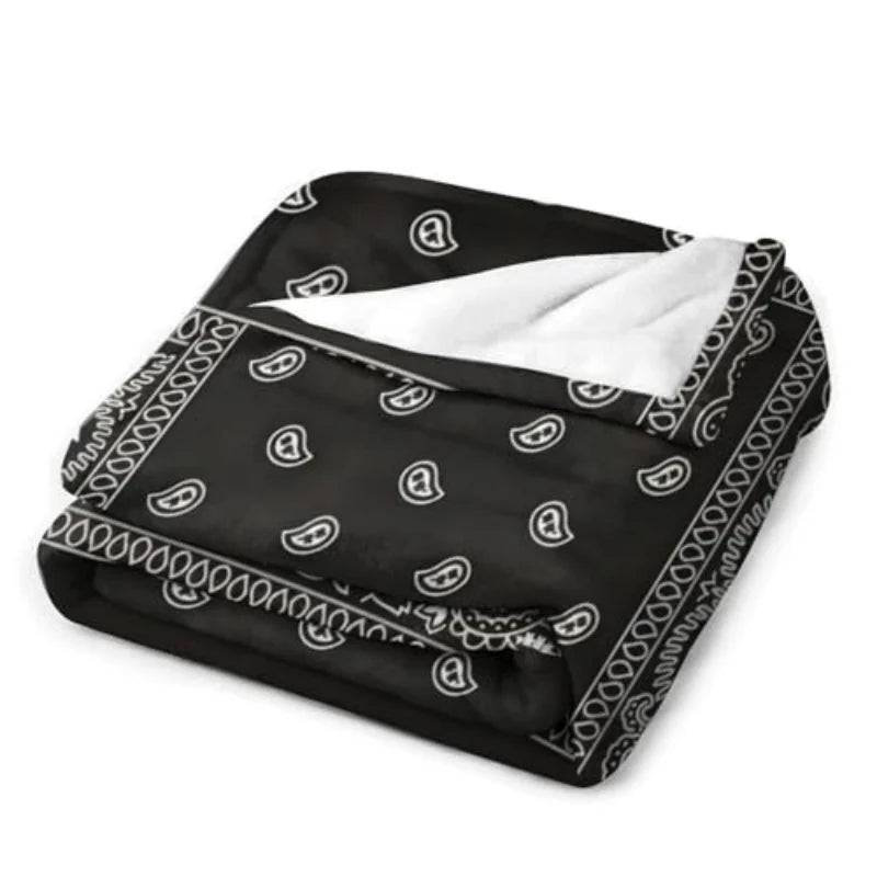 Black Bandana Paisley Art Blanket Soft and Warm Throw Digitally Printed Super Soft Micro Plush Blanket for Sofa Bed Living Room