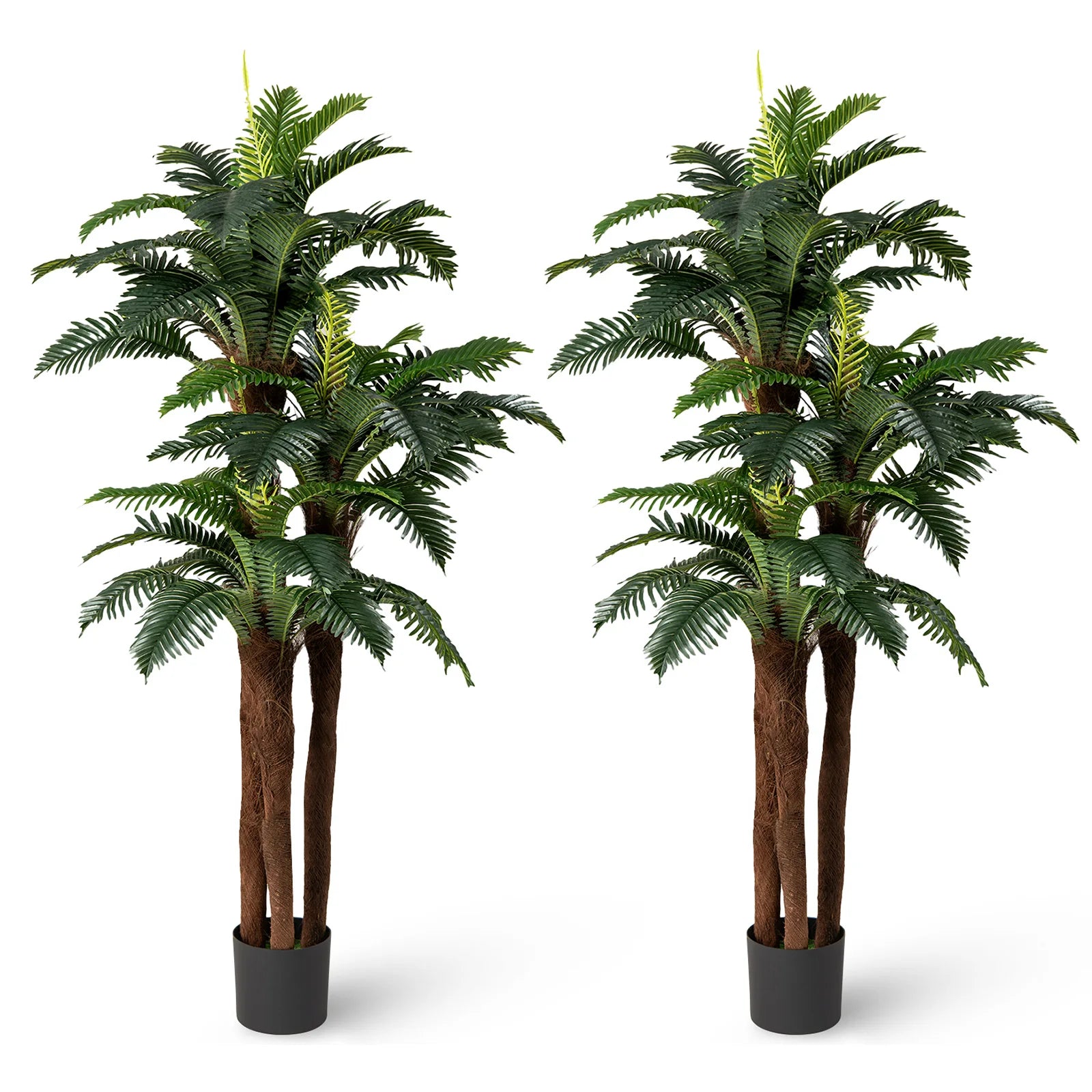 2 Pack Artificial Palm Tree 6. 3 ft Tall Fake Tropical Plant w/ 3 Real Barks