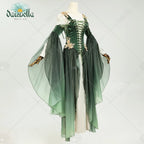 US Stock DAIZBELLA Women's Medieval Renaissance Costume Elf Style Only Green Dress with Sleeves for Halloween Cosplay Costume