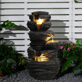 Outdoor Rock Water Fountain with Lights Multi Tier Cascading Waterfall Resin Garden Fountain for Patio Yard Porch Landscape