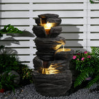 Outdoor Rock Water Fountain with Lights Multi Tier Cascading Waterfall Resin Garden Fountain for Patio Yard Porch Landscape