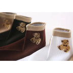 5 Pairs of Cute Teddy Bear WOMEN'S Short Socks with Shallow Mouthed Spring and Summer Casual Matching Short Tube Boat Socks