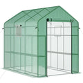 Outdoor walk-in greenhouse 7' x 5' x 6' with UV-protective green polyethylene cover, steel frame, mesh door and windows, includ