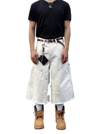 Men's White Baggy Wide Leg Carpenter Denim Jorts Frayed Raw Hem Y2K Street Style Casual Daily Going Out Loose Fit Streetwear Shorts