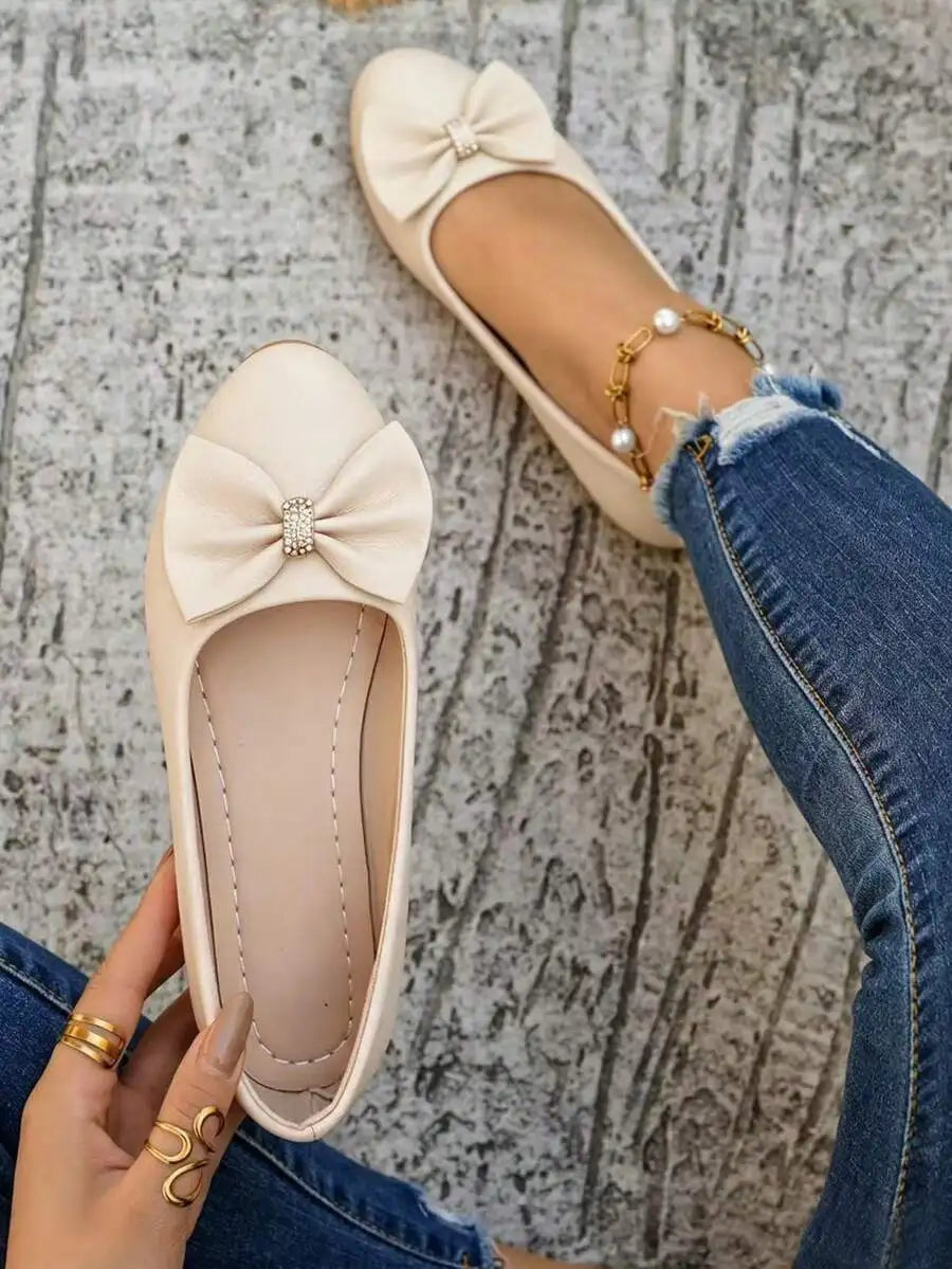 Womens Elegant Bow Flat Loafers, Spring Autumn Comfortable Casual Office Shoes