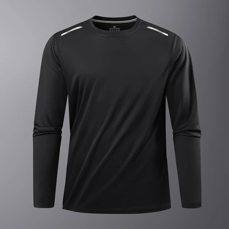 Reflective Sport Gym T Shirt Men Quick Dry Running Bodybuilding Shirts Men Long Sleeve Fitness Pullover Top Spring Autumn