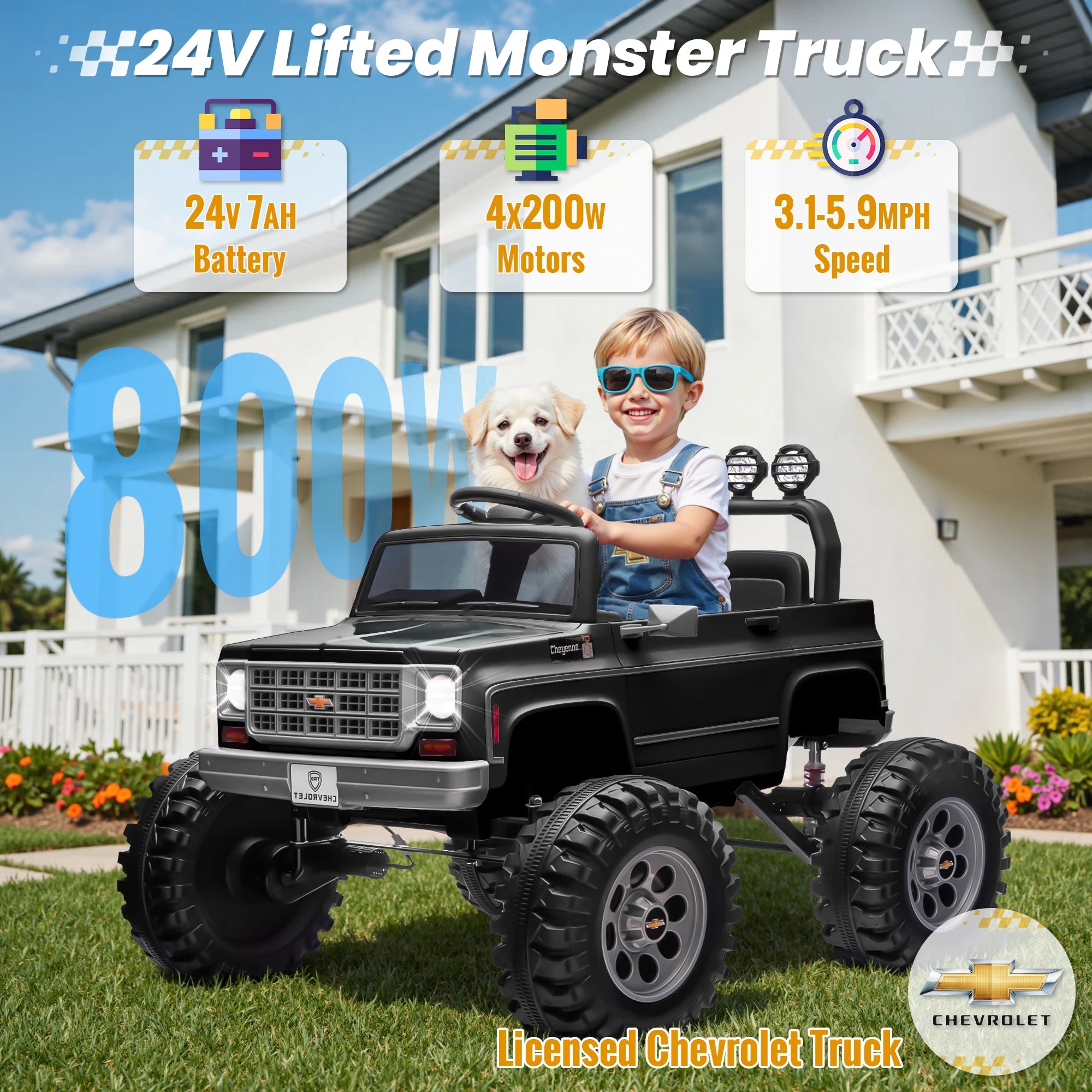 Licensed Chevrolet Cheyenne 24V Ride on Car 4X200W Motor Remote Control Decoration Streamer 24 Volt Ride on Toys for Kids