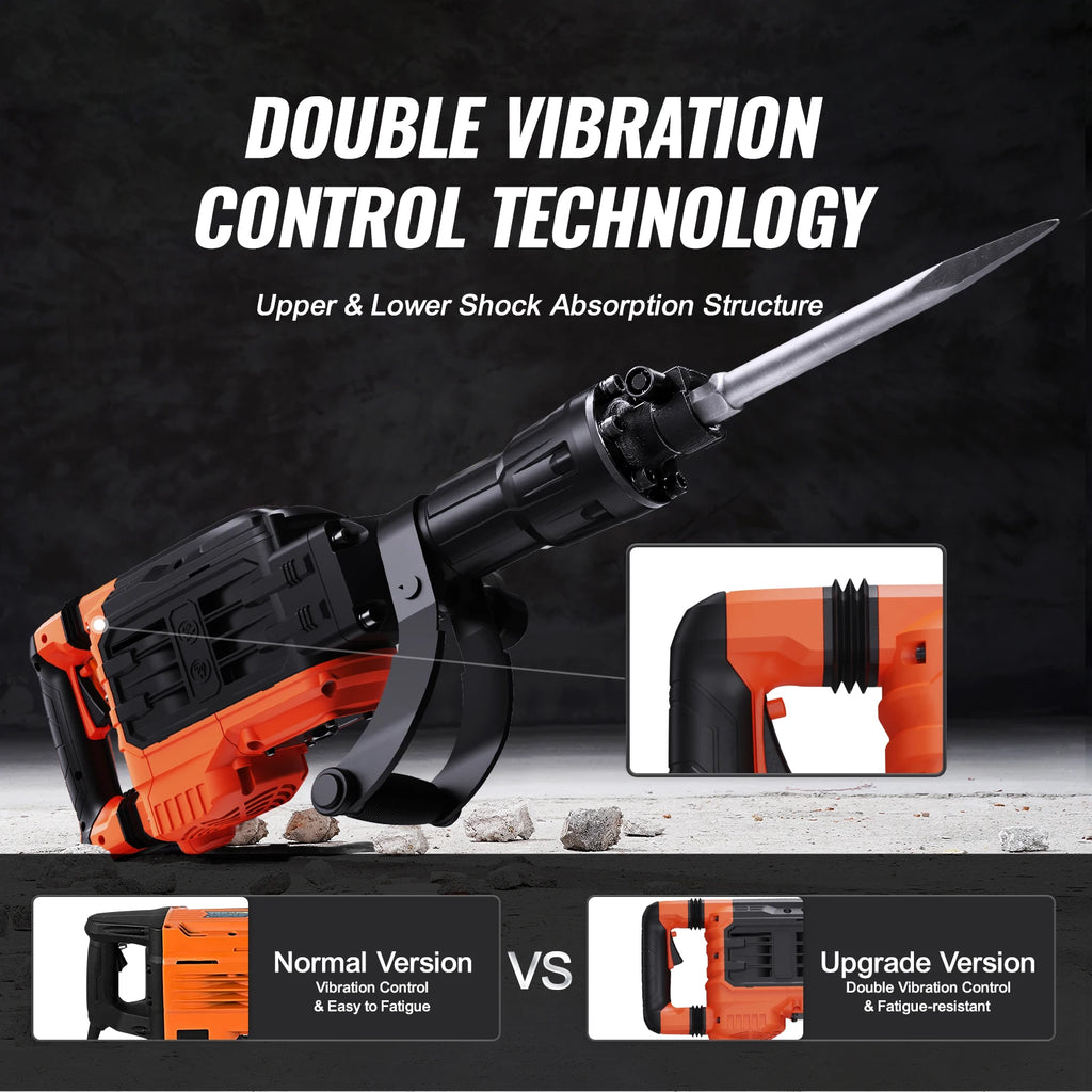 SucceBuy Demolition Jack Hammer 3500W Concrete Breaker 2pcs Chisel Gloves for Trenching 1900 BPM Heavy Duty Electric Jack Hammer