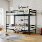 Twin Over Twin Metal Bunk Bed Convertible 2 Single Beds Heavy Duty Noise-Free Frame With Ladder Guardrails No Box Spring Needed Black