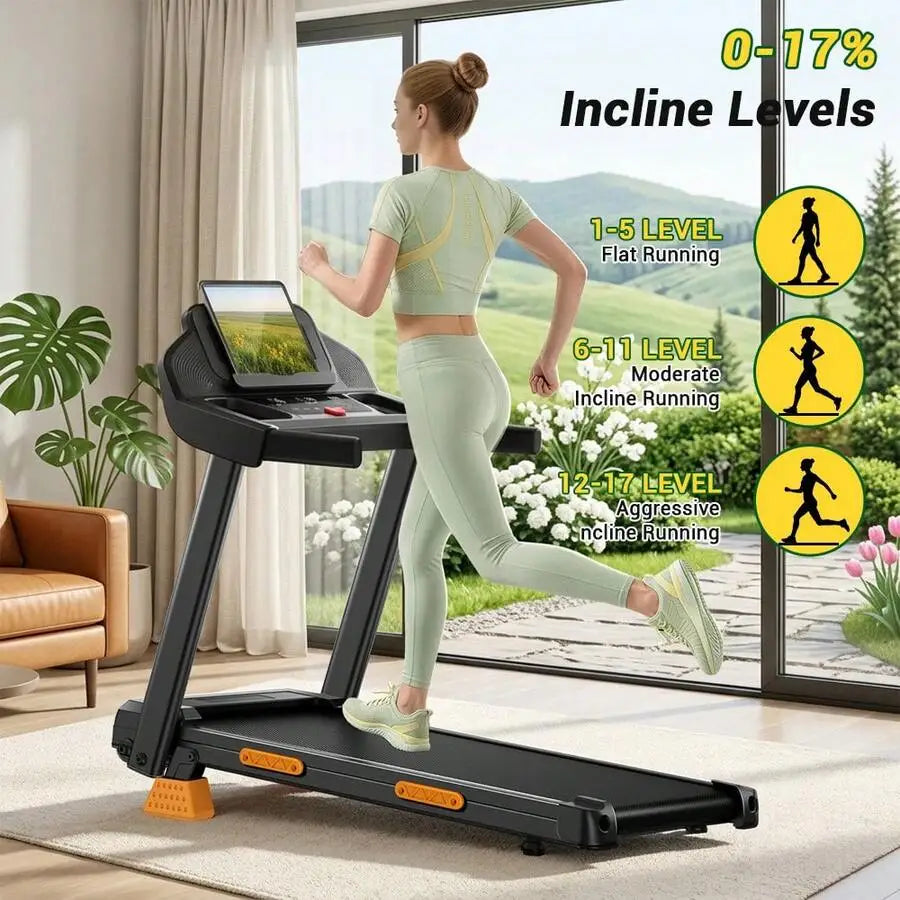 17% Incline Treadmill With Home, Portable Treadmills For Home With Handle,Treadmills For Home And Office, 300 Lbs Weight Capacity.