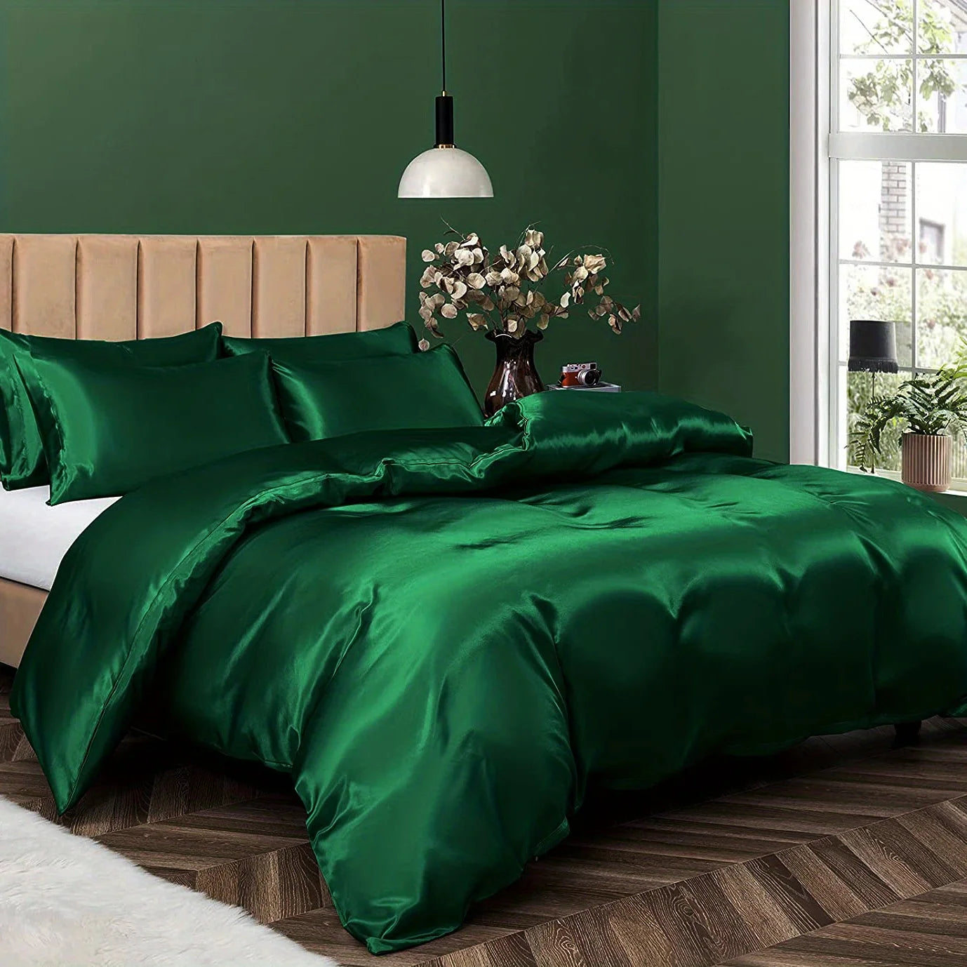 Satin Solid Color Ultra-Soft 3-Piece Duvet Cover Set, Cool and Super Soft Solid Color Bedding Set with Pillowcases, Skin-Friendly and Suitable for All Seasons, Bedroom Home Decor (Duvet Not Included)