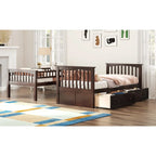 Espresso Twin Over Twin Bunk Bed with Storage Drawers, Convertible Design