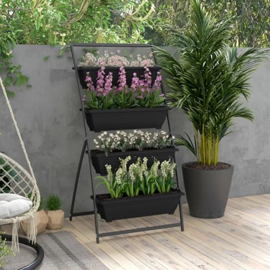 Raised Garden Bed 4 Tier Vertical Garden Planter Set 4 Outdoor Planter Boxes with Stand Self Draining Design Elevated Garden fo