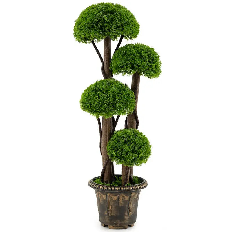 3 FT Artificial Cypress Topiary Tree Realistic Greenery Plant with Spiral Vines and Real Wood Trunks