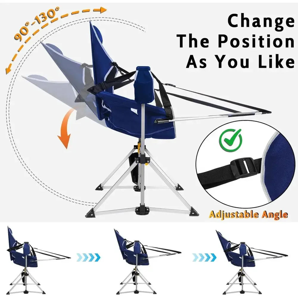 Oversized Portable Hammock Swing Chair with Adjustable Backrest, Lightweight Rocking Outdoor Seat Supports 440lbs - Blue