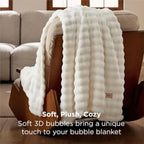 3D Fleece Bubble Blanket for Couch - GentleSoft Cute White Throw Blanket for Sofa Bed Room Decor - Luxury Soft Cozy Cloud Blank