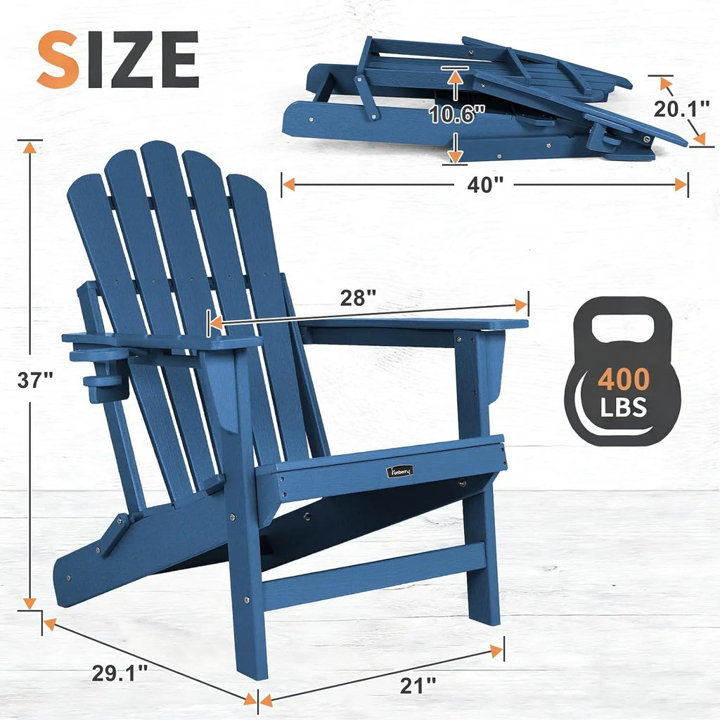 Folding Adirondack Chairs Set of 2, All Weather HDPE Wood Texture Fire Pit Chairs with Cup Holder for Outdoor, Customized