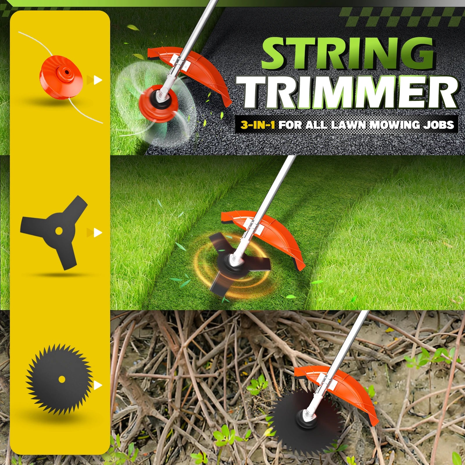 52cc 6 in 1 Gas Hedge Trimmer,Brush Cutters Weed Eater Wacker Gas Powered,Gas Pole Saw Chainsaw,Grass Pruner Multifunctional for Yard Garden Lawn Care