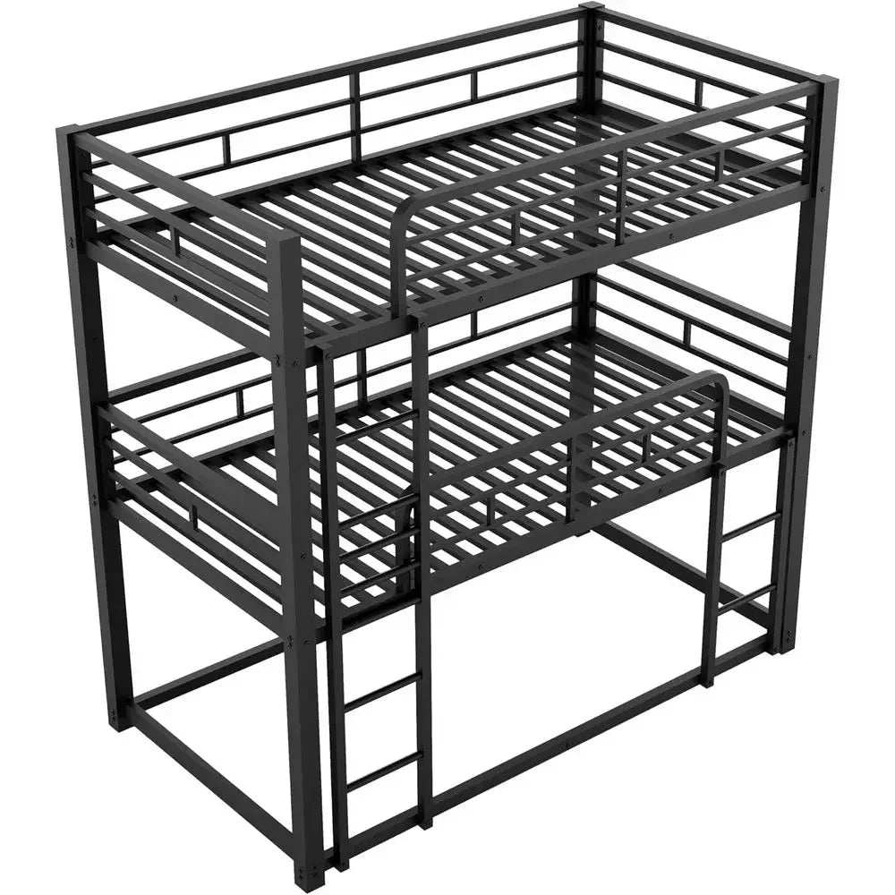 Sturdy Triple Bunk Bed - Twin Over Twin Over Twin Metal Frame for Kids, Teens, Adults in Black
