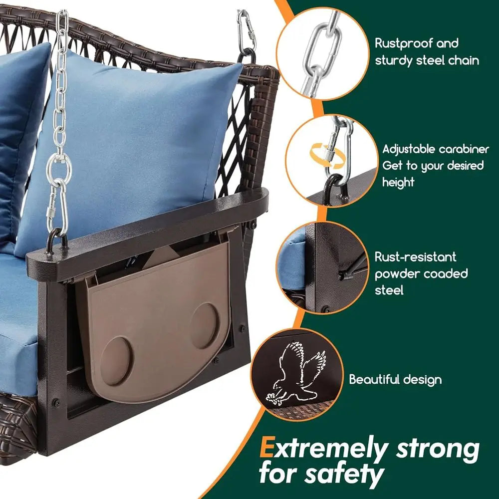 Durable 3-Person Porch Swing with 900lbs Capacity, Hanging Chains, Cushions, and Cup Holder
