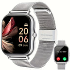 Full Touchscreen Smartwatch for Men and Women, Wireless Bluetooth for Making/answering Calls, 100+ Sports Modes, Weather, Stopwatch, Timer, Alarm Clock, Alloy Case, Stainless Steel Strap, Stylish and Minimalist Design, Compat
