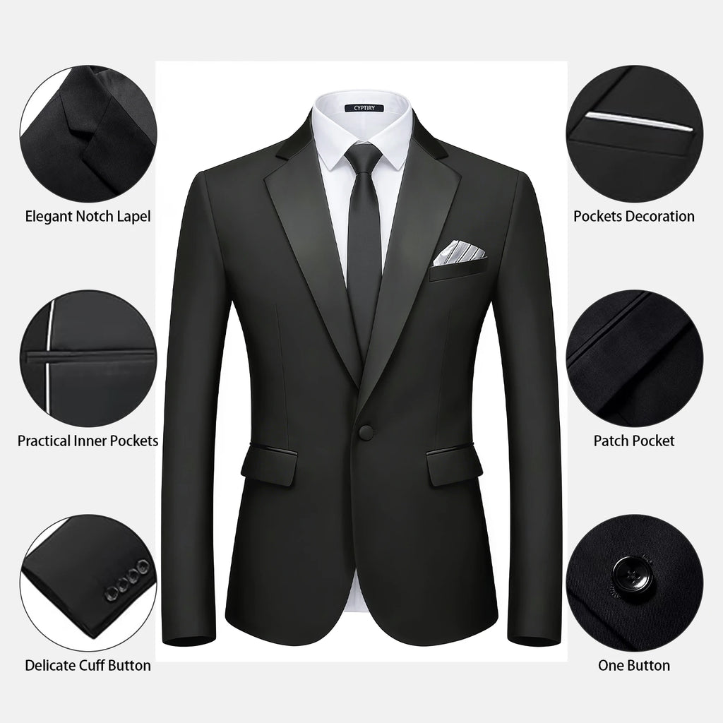 Men's Slim Fit Suit Blazer Business Wedding Party 2-Piece Jacket & Pant Suit